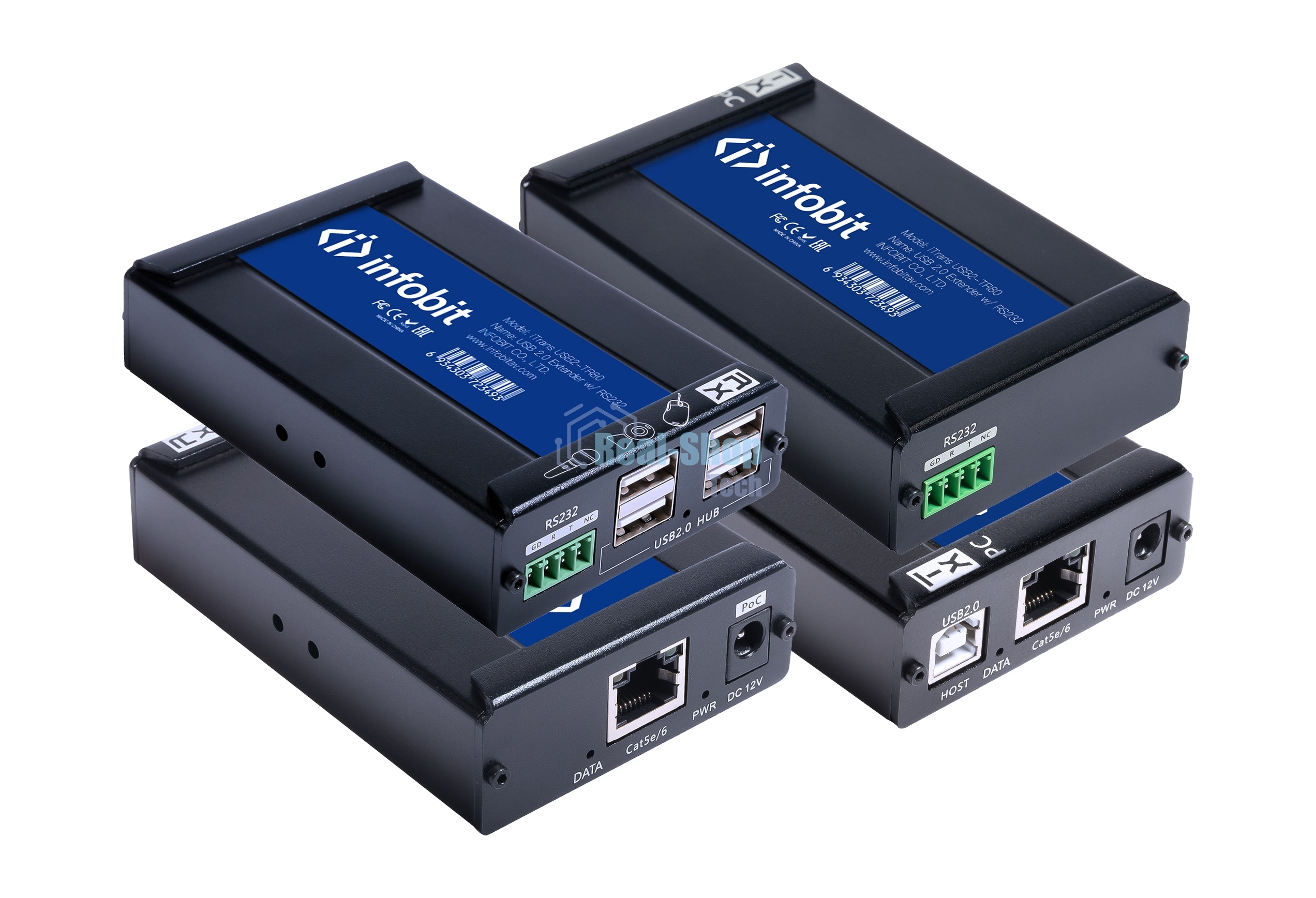 Удлинитель USB Infobit [iTrans USB2-TR80], до 80 м, с блоком питания 12В 1А 12Вт. Поддерживает RS232.