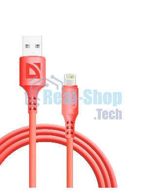 Кабель Defender F207, USB 2.0 (AM) - Apple Lightning (M), 1метр, 2.4А, силиконовая оплетка, красный.