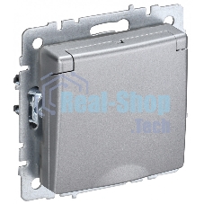 Розетка 1-местная IEK BRITE РСбш10-3-БрА (BR-R16-16-K47) с заземлением, с защитными шторками и крышкой, 16А IP20, алюминий
