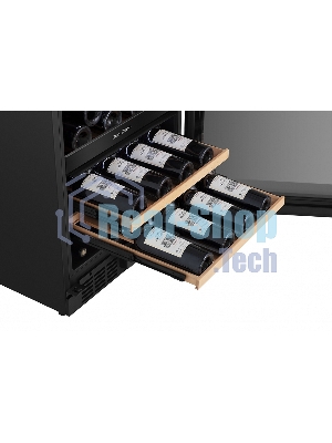 Встраиваемы е винный шкаф Gorenje WCU68F6BG4WF, объем 138 л, вместительность 46 бутылок, 4 полки, цифровой дисплей, Wi-Fi, LED освещение, защита от УФ-излучения, энергоэффективность А+, черный