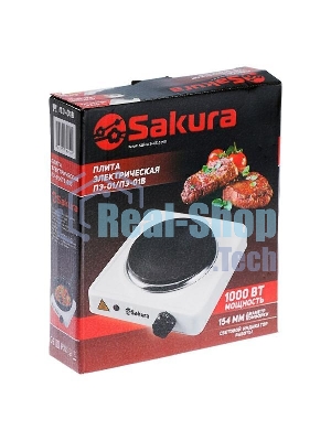 Плита настольная электрическая Sakura ПЭ-01В черный, 1 кВт, ТЭН, конфорки - 1, эмаль, поворотные переключатели