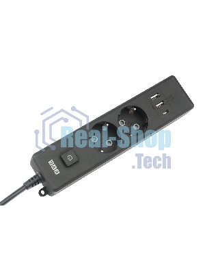 Бытовой удлинитель PowerCube, 2 р с/з вык.,3USB, 3500 Вт, 16А, 1.9 м, 3x1,0 черный PC-5B-2M