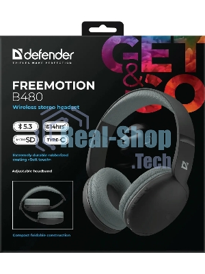 Беспроводные/проводные наушники Defender FreeMotion B480 черный, накладные, Bluetooth + проводной, складная конструкция, до 8 ч