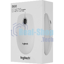 Мышь проводная Logitech B100 белый, 1000 dpi, USB, кнопки - 3