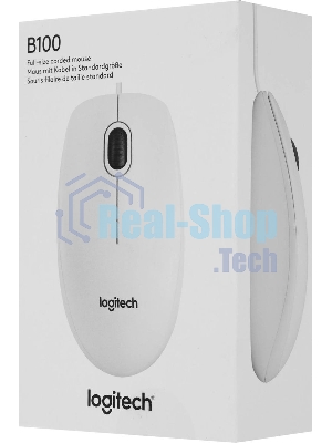 Мышь проводная Logitech B100 белый, 1000 dpi, USB, кнопки - 3