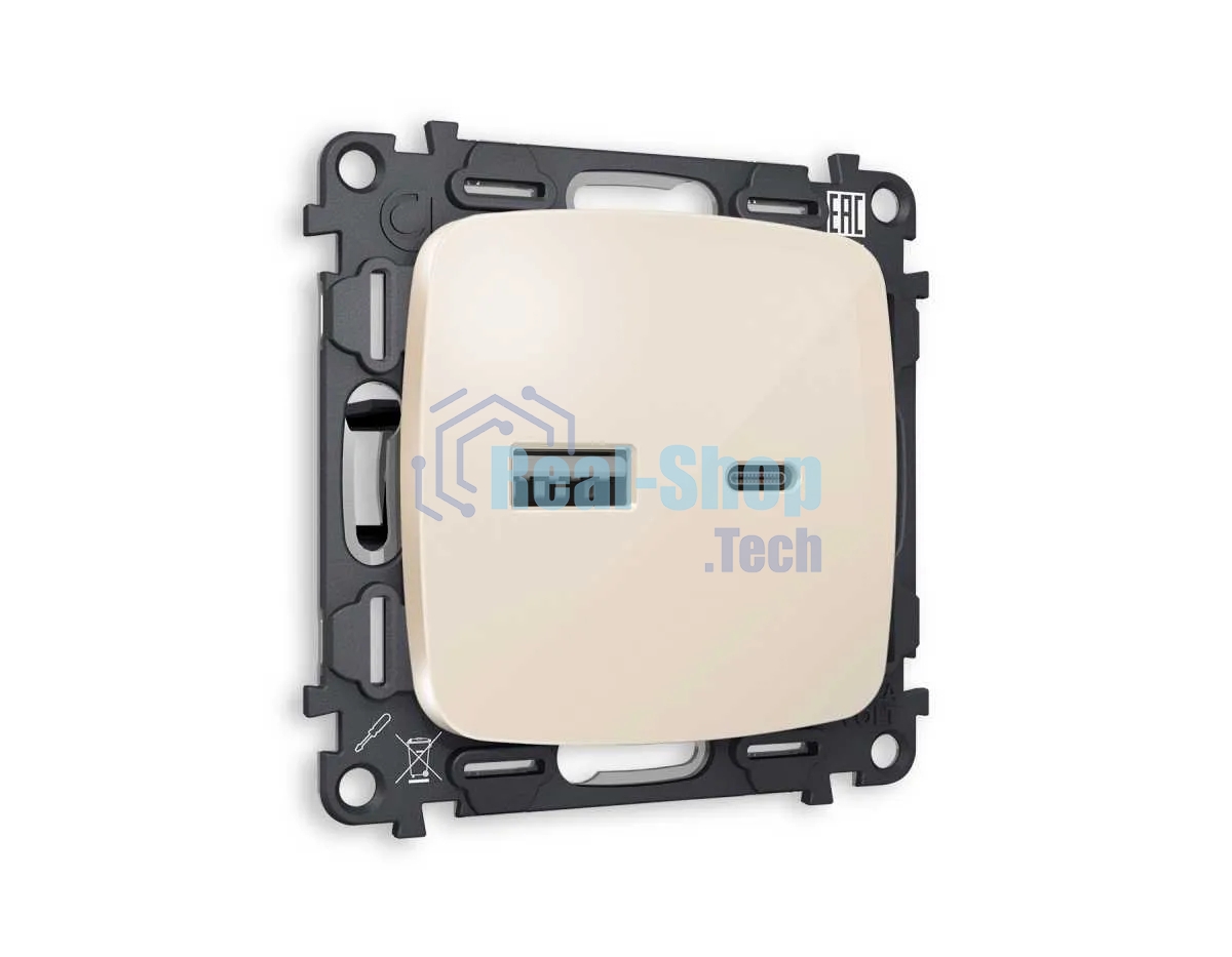 Комплект механизма розетки OMEGA Бежевый глянец 2USB A+C 20W (быстрая зарядка) QUANT (OP3110, VM177) MO311010