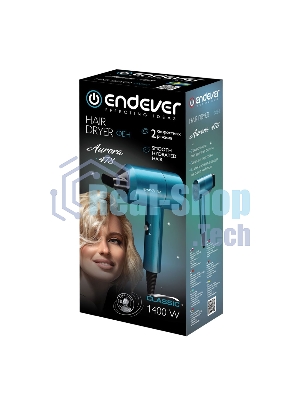Фен Endever Aurora-478, 1400 Вт, 2 скоростных режима, защита от перегрева, длина шнура 1,8 м