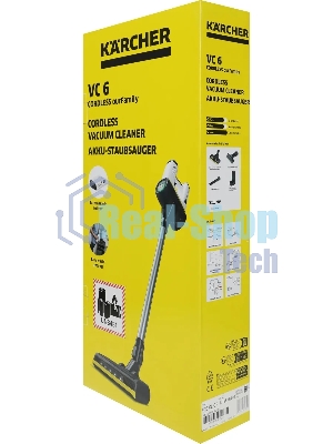 Пылесос вертикальный Karcher VC 6 Cordless ourFamily белый/черный, питание от аккумулятора, 250 Вт, уборка сухая, пылесборник 0.8 л, работа от АКБ max - 50 мин