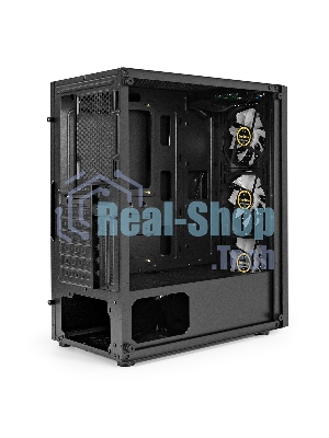 Компьютерный корпус Miditower ExeGate EVO-8227 (ATX, без БП, 2хUSB+1хUSB 3.0+HD Audio, черный, 3 вент. с RGb подсветкой, боковая панель - закаленное стекло)