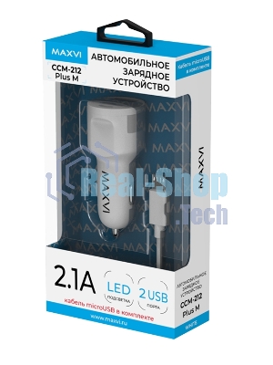 Автомобильное зарядное устройство Maxvi CCM-212 Plus M white 2.1A