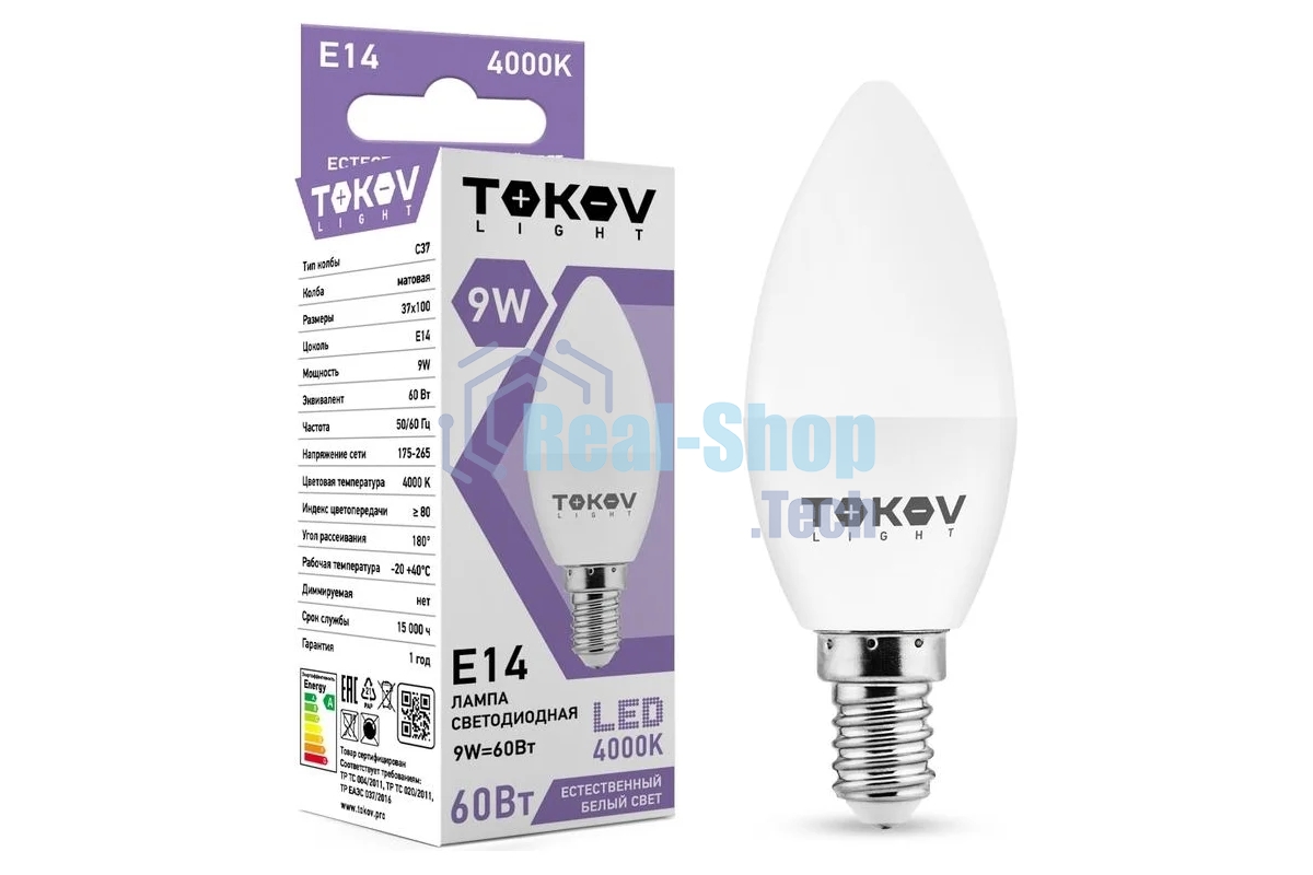 Лампа светодиодная TOKOV ELECTRIC 9 Вт С37 4000К Е14 176-264В