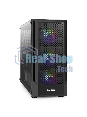 Компьютерный корпус Miditower ExeGate EVO-8227 (ATX, без БП, 2хUSB+1хUSB 3.0+HD Audio, черный, 3 вент. с RGb подсветкой, боковая панель - закаленное стекло)