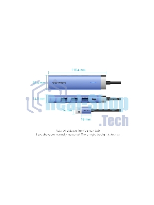 Сетевой адаптер Vention USB 3.0 M/Gigabit Ethernet RJ45+OTG хаб 3xUSB Синий - 0.15м.