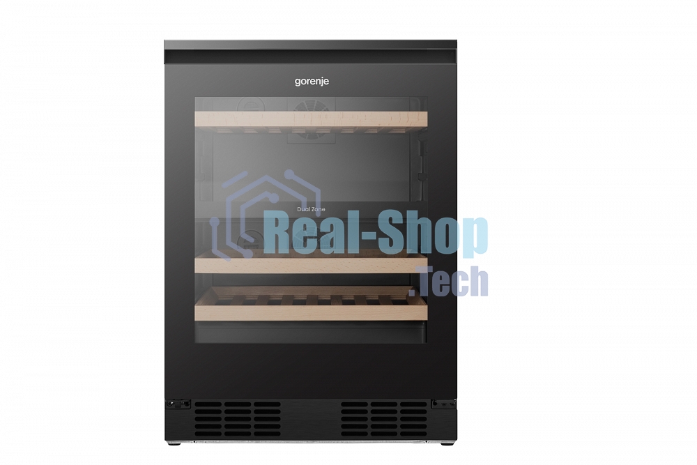 Встраиваемы е винный шкаф Gorenje WCU68F6BG4WF, объем 138 л, вместительность 46 бутылок, 4 полки, цифровой дисплей, Wi-Fi, LED освещение, защита от УФ-излучения, энергоэффективность А+, черный