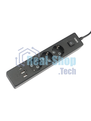 Бытовой удлинитель PowerCube, 3 р с/з вык.,3USB, 3500 Вт, 16А, 1.9 м, 3x1,0 черный PC-6B-2M