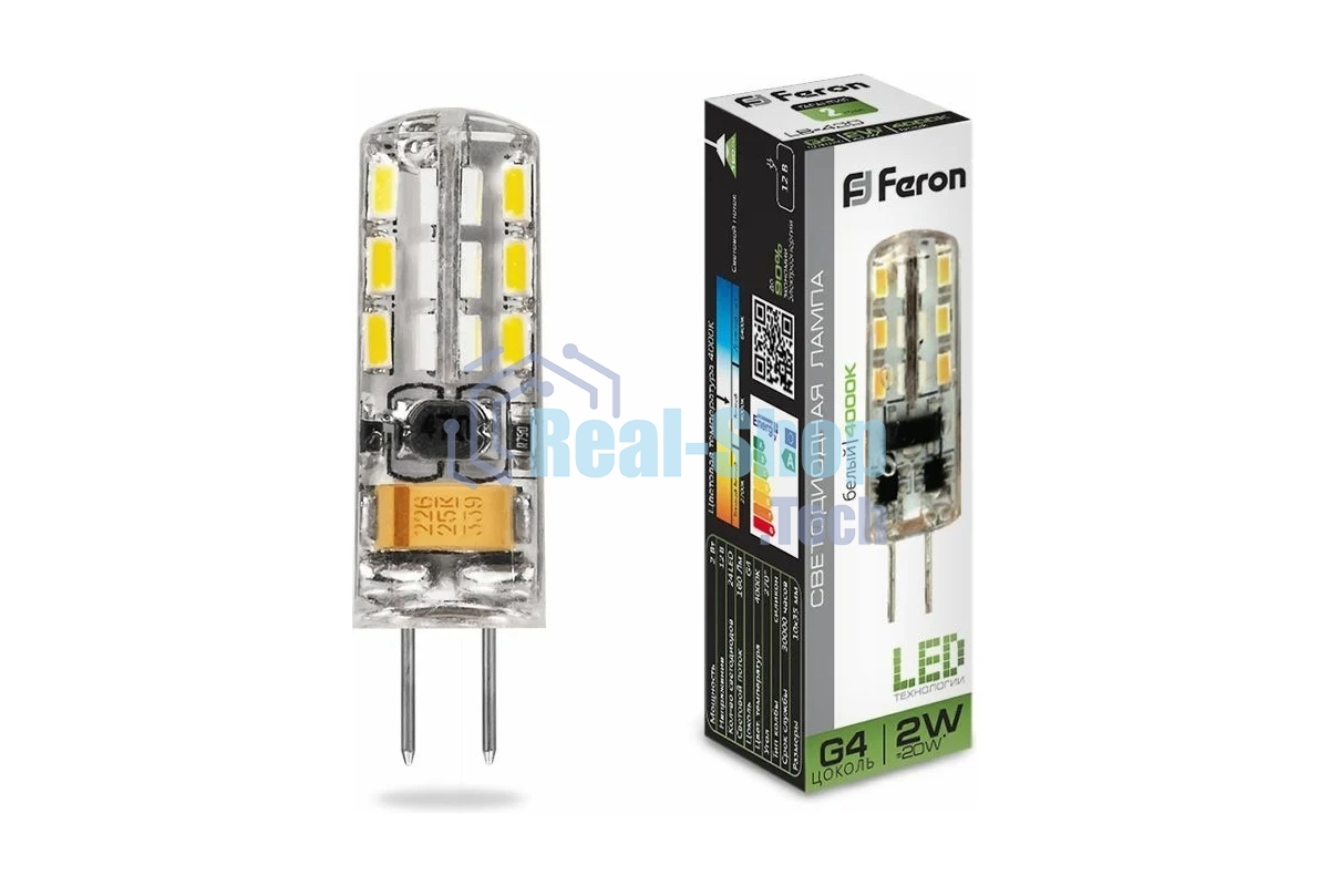 Лампа светодиодная Feron LED 2вт 12в G4 белый капсульная