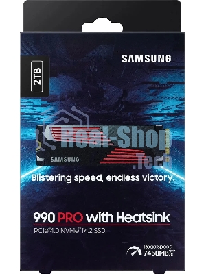 Накопитель SSD Samsung 990 PRO, 2000Gb, PCIe 4.0 x4, M.2 2280, NVMe, R/W 7450/6900, с радиатором