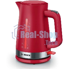 Электрочайник Bosch TWK4M224 красный, 1.7 л, 2200 Вт, скрытый нагревательный элемент