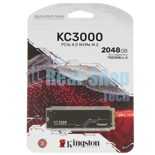 Накопитель SSD M.2 2280 2048Gb Kingston KC3000 Client SSD SKC3000S/2048G PCIe 4.0 NVMe, 7000/7000, IOPS 1000/1000K, MTbF 1.8M, 3D TLC, 1600TbW, 0.71DWPD, with Heat Spreader (5 лет), RTL