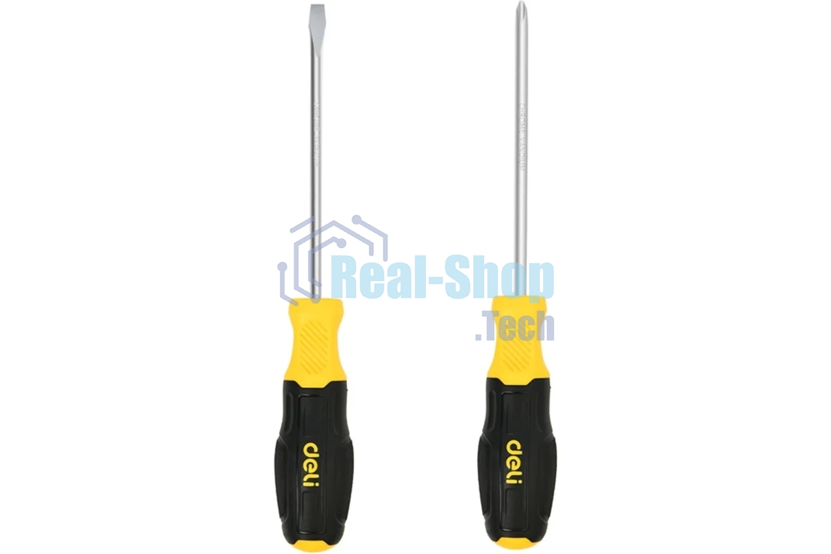 Набор отверток Deli DL630002N 2шт SL6x125 + PH2x125 сталь Cr-V, двухкомпонентная прорезиненная рукоять