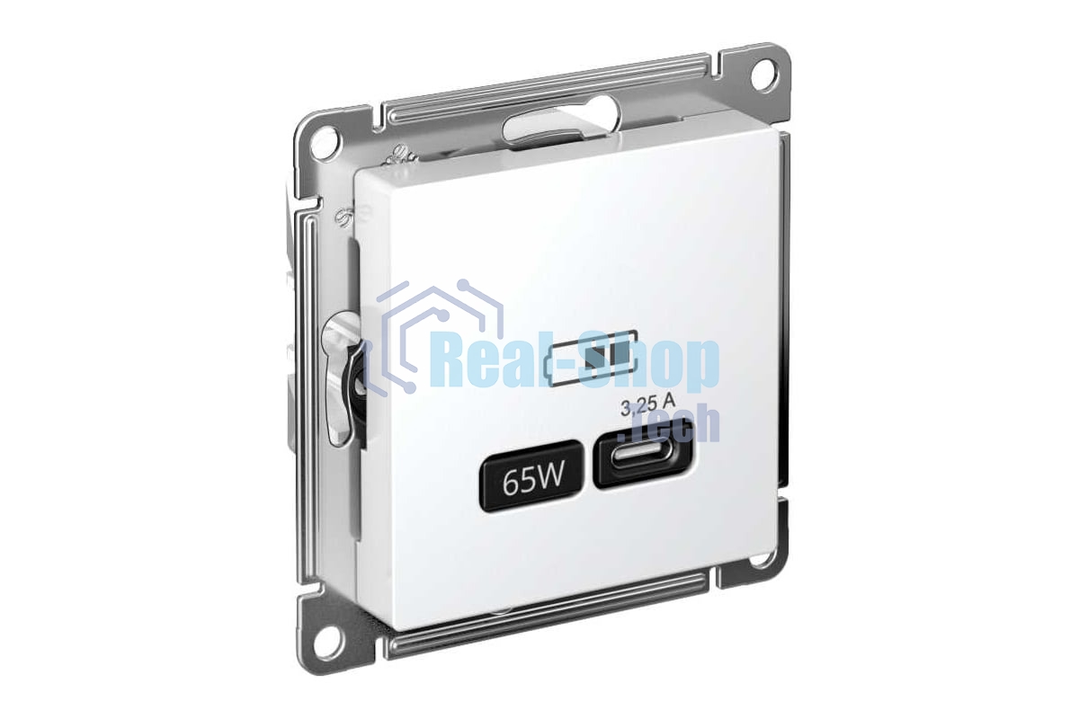 Розетка USB SE тип-C 65W высокоскор. заряд. QC, PD, мех. AtlasDesign белый