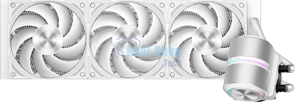 Система охлаждения Water Cooling System PCCooler DE360 Pro WH (300W, 360мм, White, ARGB Pump, Fans: 3x120мм, 86.73CFM, 32dBA, 2200RPM/Pump height 57мм, 28dBA, 3200RPM, Rad thickness 27мм/S: 1851, 1700, 1200, 115X, AM5, AM4, AM3)