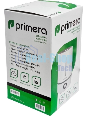 Увлажнитель воздуха Primera HUP-R1060-TA белый, 20 м², 6 л, ультразвуковой, производительность 280 мл/ч, ароматизация, регулировка направления пара, механическое управление