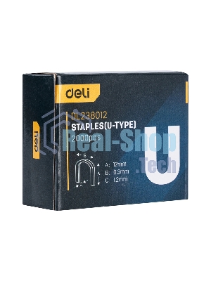 Набор скоб для степлера (Тип U) Deli DL238012 (12 х 6,3 х 1,2мм x 2000 шт) нержавеющая сталь.