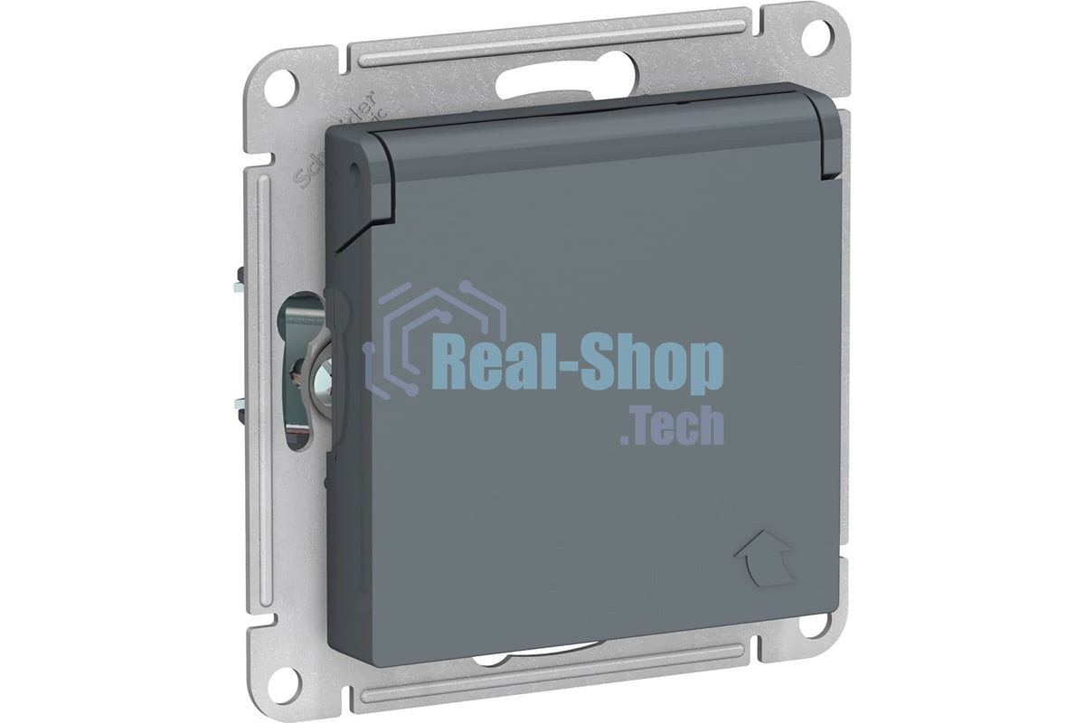 Механизм розетки 1-м СП AtlasDesign 16А IP20 с заземл. защ. шторки с крышкой грифель