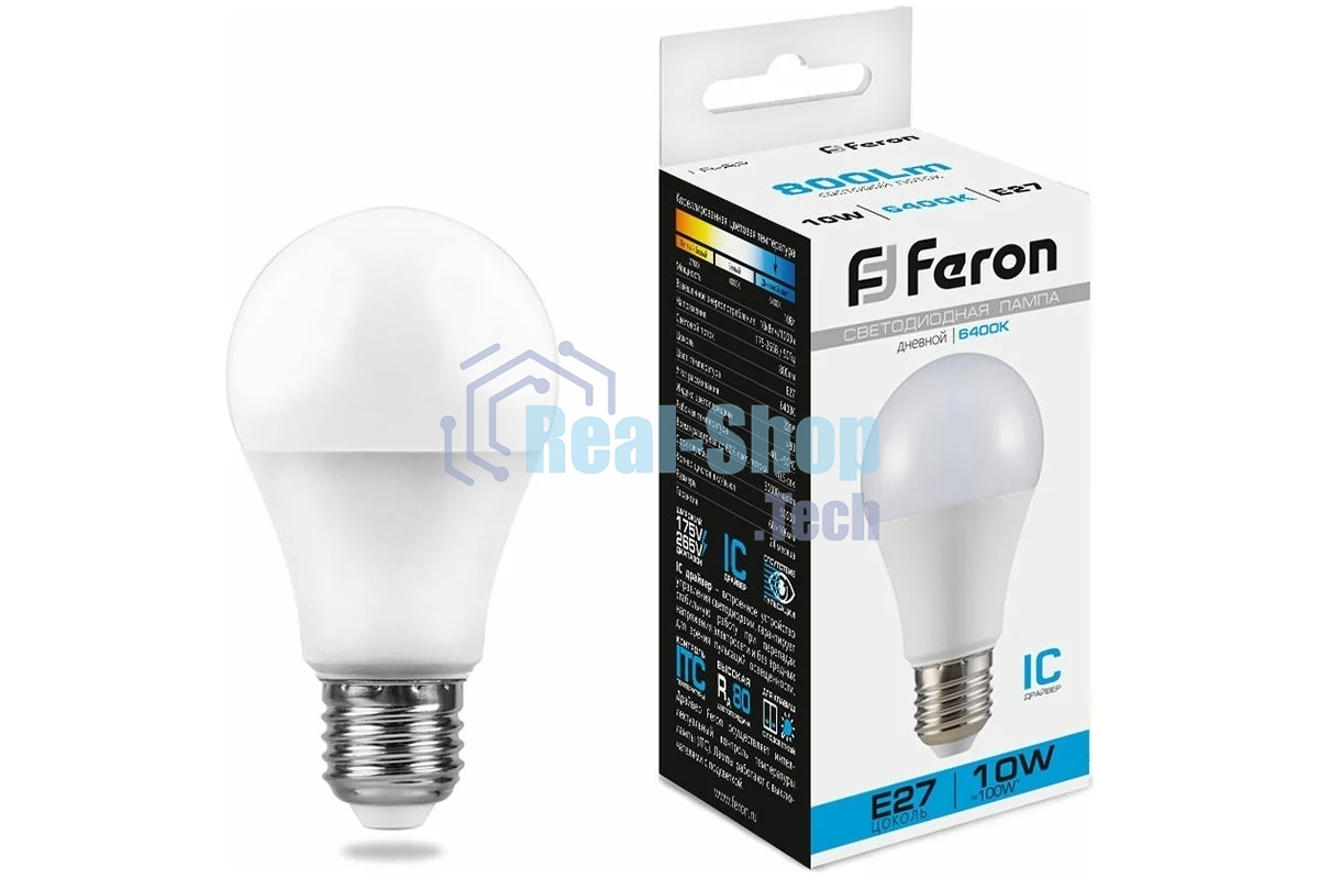 Лампа светодиодная Feron LB-92 10W 230V E27 6400K A60