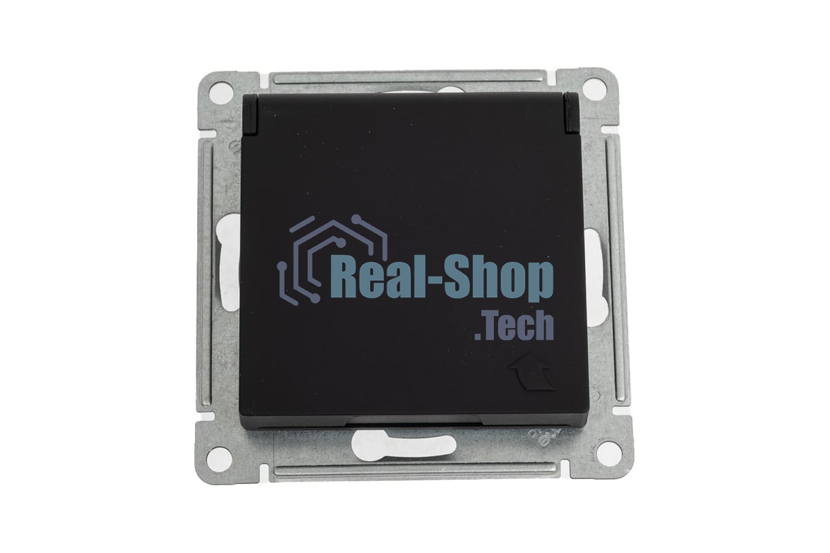 Механизм розетки 1-м СП AtlasDesign 16А IP20 с заземл. защ. шторки с крышкой карбон