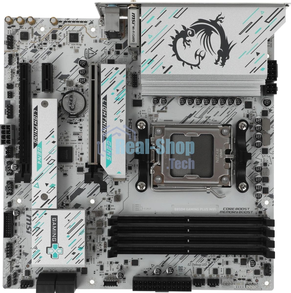 Материнская плата MSI B850M GAMING PLUS WIFI, AM5, AMD B850, 4xDDR5, 4xSATA, 2xM.2, 1xPCIe 5.0 x16, 1xPCIe 4.0 x4, 1xPCIe 3.0 x1, 1xDP, 1xHDMI, 1x5Gb LAN, Wi-Fi 7, Bluetooth 5.4, 3xUSB-C 10Gbps, 3xUSB-A 10Gbps, 3xUSB-A 5Gbps, 3x3.5 мм, 7.1, mATX