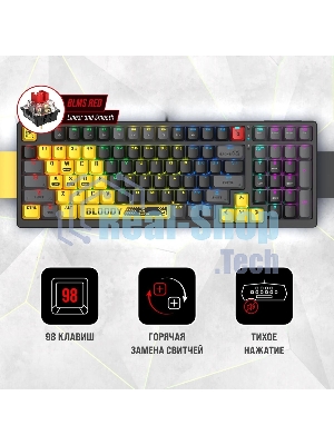 Клавиатура проводная A4Tech Bloody S98 механическая желтый/серый USB for gamer LED (SPORTS LIME)