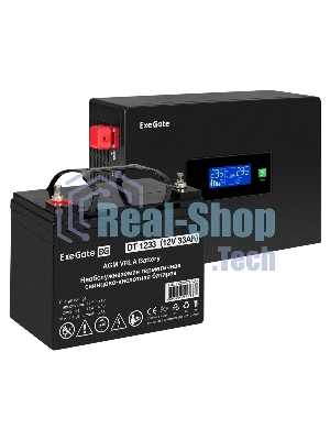 Комплект Источник бесперебойного питания EX295992RUS + батарея 33Aч EX282974RUS 1шт (инвертор, синус, для котла, PF=1, настенный) ExeGate IdealSine SR-600.LCD.2SH <600VA/600W, чистая синусоида, цветной LCD-дисплей, 2*Schuko, крепление настенное, черный> + батарея ExeGate DT 1233 (12В, 33А·ч) 1шт