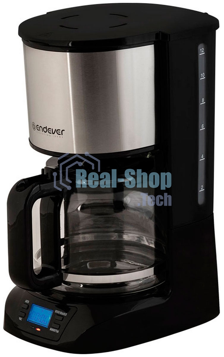 Кофеварка капельного типа Endever Costa-1044, мощность 800 Вт, -стальной/черный, объем 1,5л, LCD дисплей, по 4 шт/уп