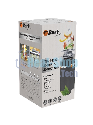 Измельчитель пищевых отходов Bort TITAN 4000 (Control) Мощность л.с. 0,75; 560 Вт; 4,2 кг/мин; 3200 об/мин; 1400 мл; Металл;набор аксессуаров 5 шт [93410242]