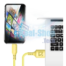 Кабель Defender F207, USB 2.0 (AM) - Type-C, 1 м, 2.4А, силиконовая оплетка, желтый.