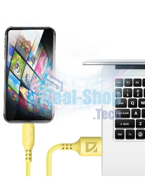 Кабель Defender F207, USB 2.0 (AM) - Type-C, 1 м, 2.4А, силиконовая оплетка, желтый.