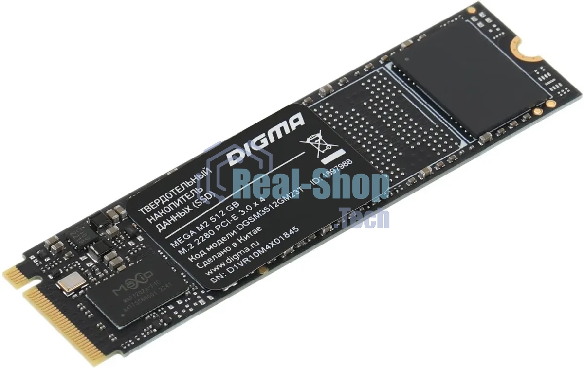 Накопитель SSD Digma Mega M2 DGSM3512GM23T, 512Gb, PCIe 3.0 x4, M.2 2280, NVMe, R/W 3300/2700