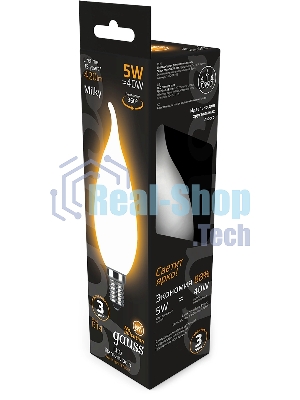 Лампа светодиодная филаментная Gauss Filament 5Вт цок.: E14 свеча 220B св. свеч. бел. теп. (упак.: 10 шт)