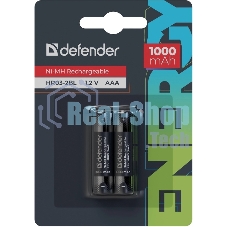 Аккумуляторная батарея Defender HR03-2BL 1000 mAh ААА, Ni-MH, блистер, 2 шт.