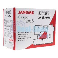 Швейная машина Janome Grape 2016 белый, электромеханическая, вертикальный качающийся, 15 операций, петля полуавтомат