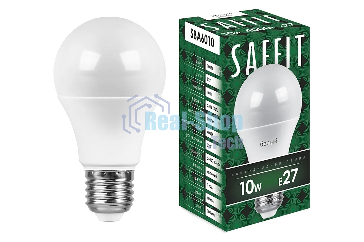 Лампа светодиодная SAFFIT SBA6010 (55005) 10Вт Е27 белый