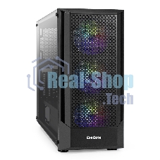 Компьютерный корпус Miditower ExeGate EVO-8227-NPX500 (ATX, БП 500NPX с вент. 12см, 2*USB+1*USB 3.0+HD Audio, черный, 3 вент. RGb, закаленное стекло)