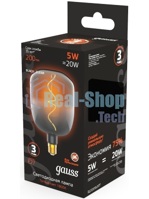 Лампа светодиодная Gauss Filament V140 5W 200lm 1800К Е27 black-clear flexible LED
