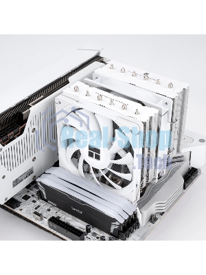 Кулер для процессора Thermalright Royal Knight 120 SE White (4-pin PWM, 155mm, Ni/Cu, 6x6mm, 2x120mm, 66.17CFM/59CFM, 25.6dBA/26.1dBA, 1500RPM/1800RPM, S: 1200, 1700, 1851, 115X, AM4, AM5, silver, white)