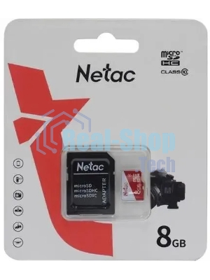 Флеш карта Netac P500 ECO MicroSDHC 8Gb C10 NT02P500ECO-008G-R,, адаптер в комплекте