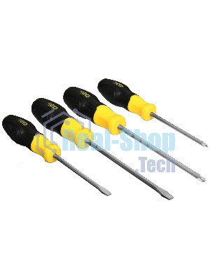 Набор отверток Deli DL630004N 4шт SL5x100 + SL6x150 + PH1x100 + PH2x150 сталь Cr-V, двухкомпонентная прорезиненная рукоять
