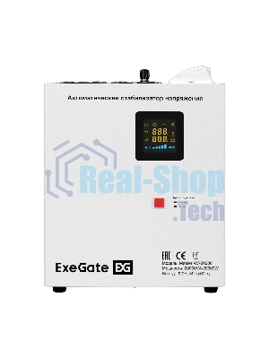 Стабилизатор напряжения настенный ExeGate Master AV-20000 (20000ВА, вход 140-260В, цветной дисплей, выход 220В±8%, КПД 98%, 5 уровней защиты, задержка, усиленный метал.корпус, 1*Schuko+клем.колодка, RTL)