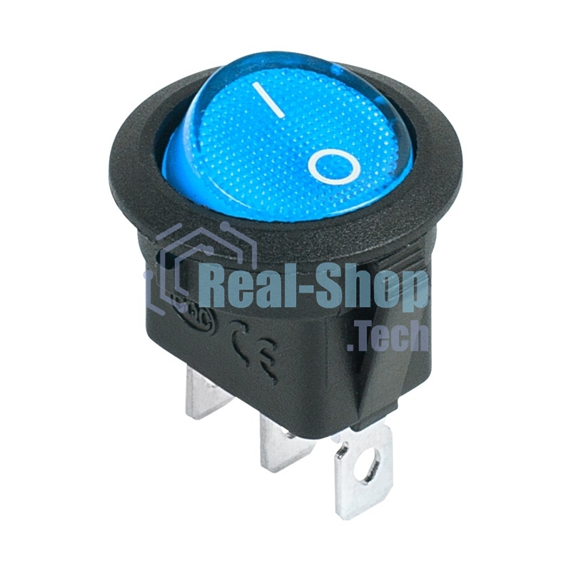 Выключатель клавишный Rexant круглый 12V 20А (3с) ON-OFF синий с подсветкой